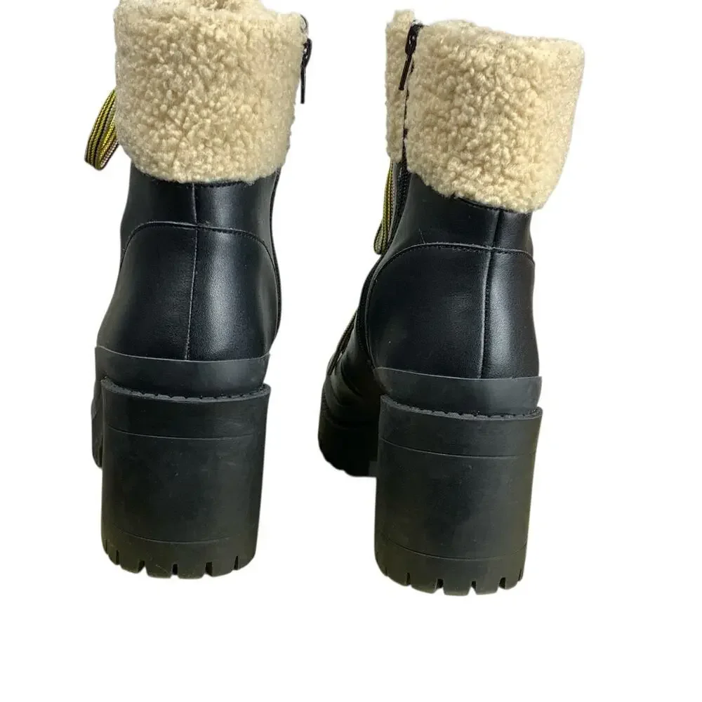 Steve Madden Ankle Boots Black Faux Shearling 10 Chunky Grunge - Picture 5 of 9